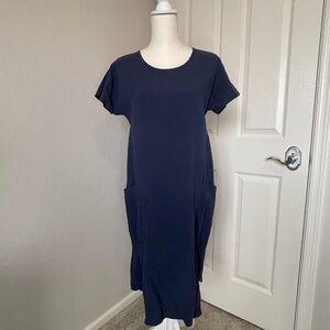 Women's Patch Pocket Midi Linen Blend Navy Dress - Size Large